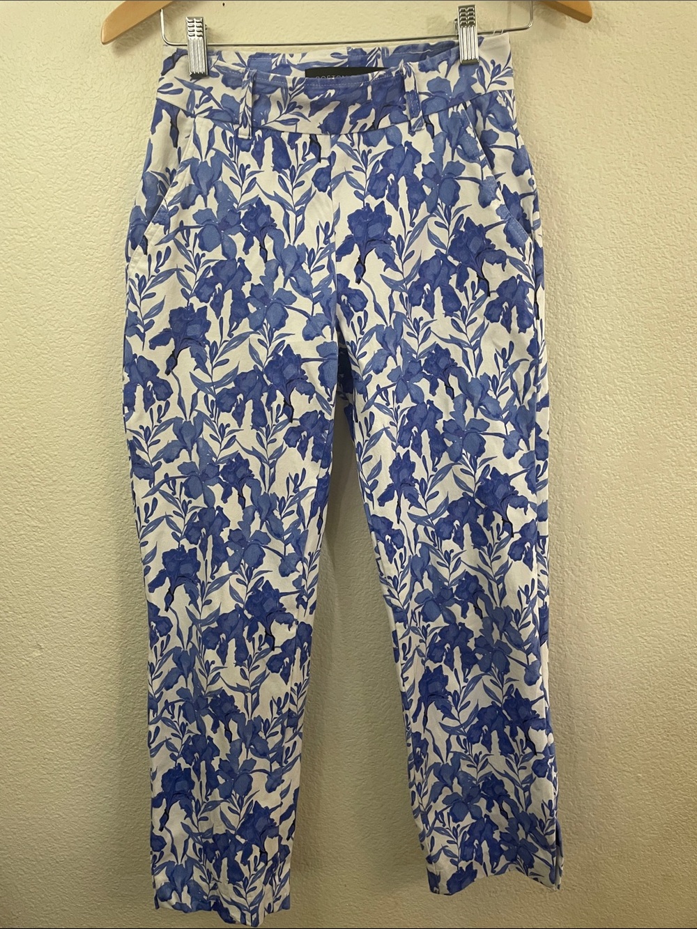 Boston Proper Blue White watercolor Floral Straight Leg Pants resort 27x36
